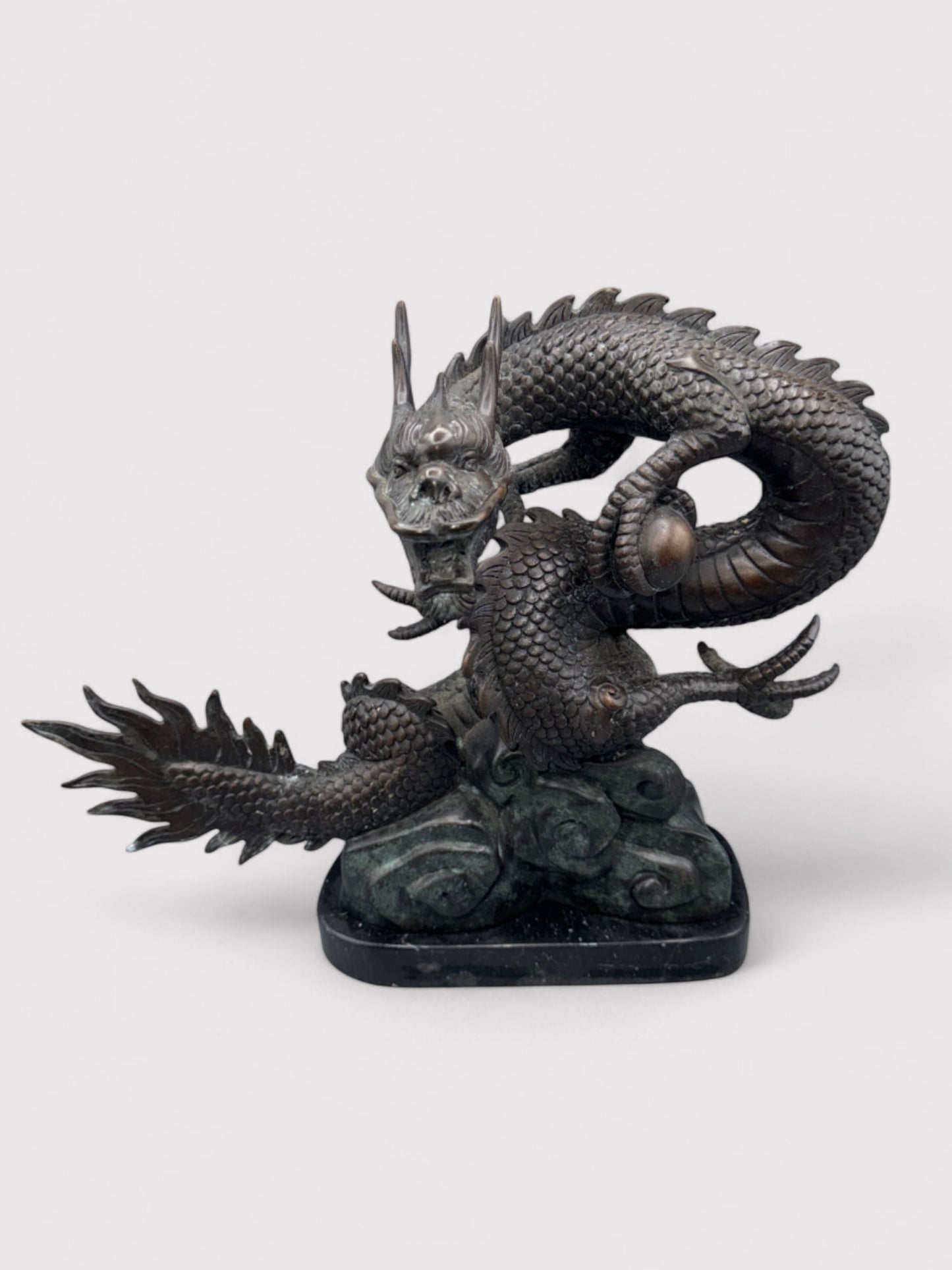 Bronze dragon on marble base, H 30cm