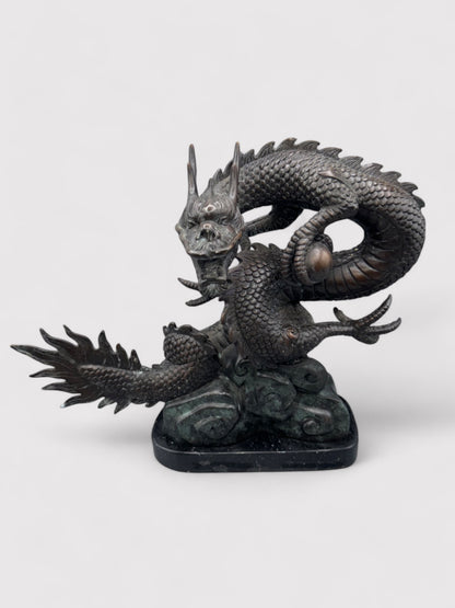 Bronze dragon on marble base, H 30cm