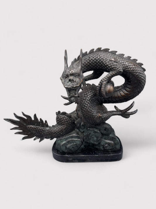Bronze dragon on marble base, H 30cm