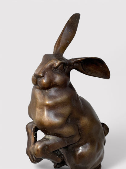 Massiver Bronze Hase für den Innen- und Außenbereich, Höhe 23cm, Dekoration für Ostern 