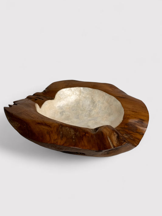 Teak bowl with mother of pearl 