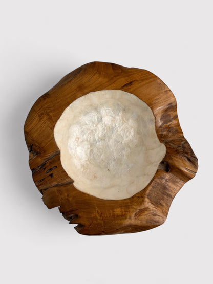 Teak bowl with mother of pearl 