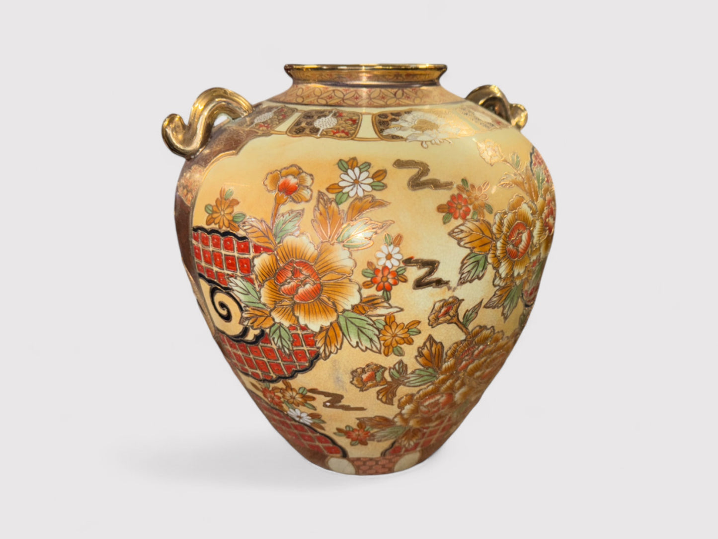 Satsuma porcelain handle vase, H 33cm