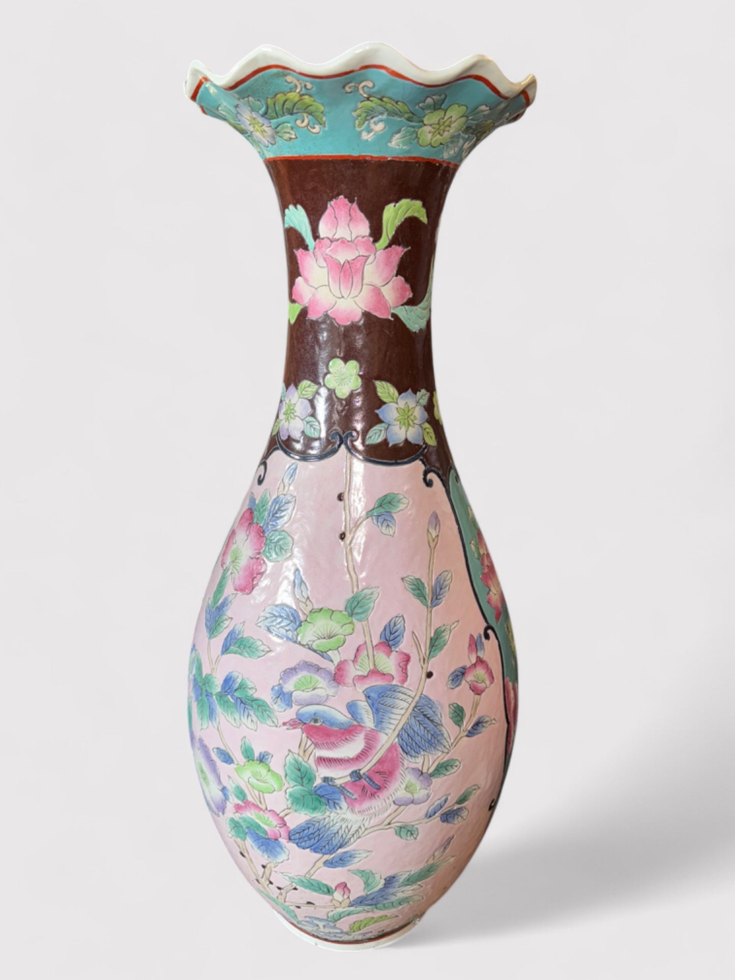 Handgemalte Porzellan Lotusvase, H 63cm