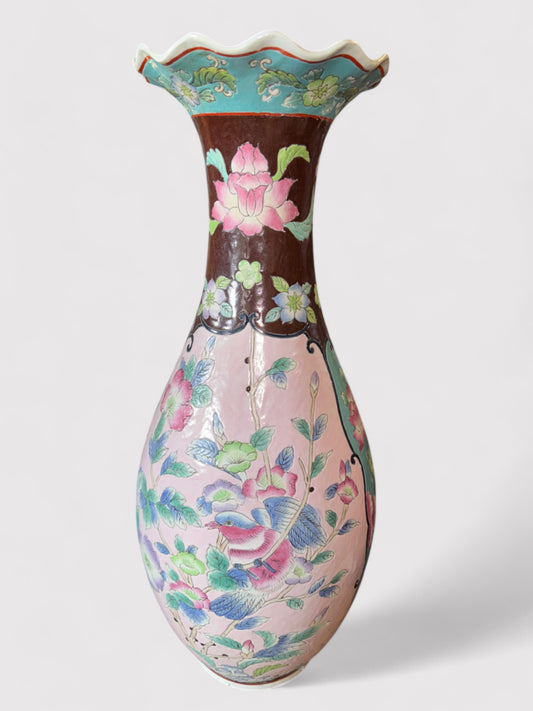 Hand-painted porcelain lotus vase, H 63cm
